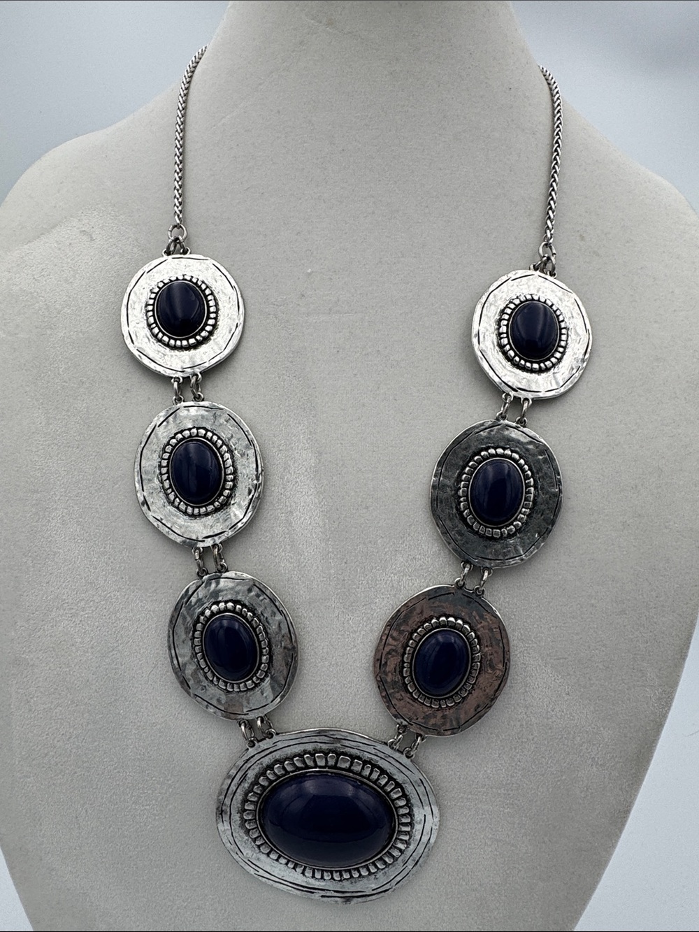 Chico's Silver-Tone Necklace with Navy Blue Cabochons